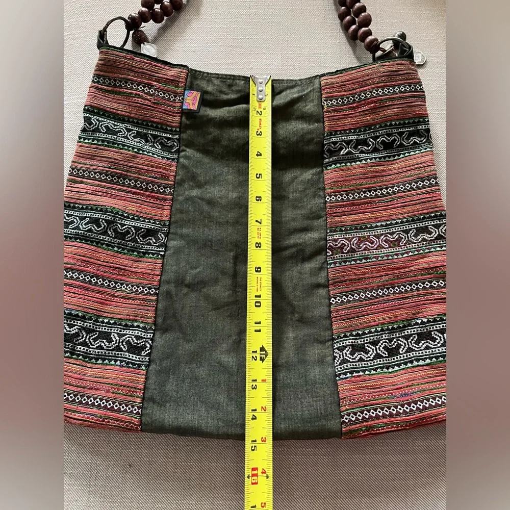 GORGEOUS tribal tapestry boho handmade fabric purse bag metal wood beads hippie